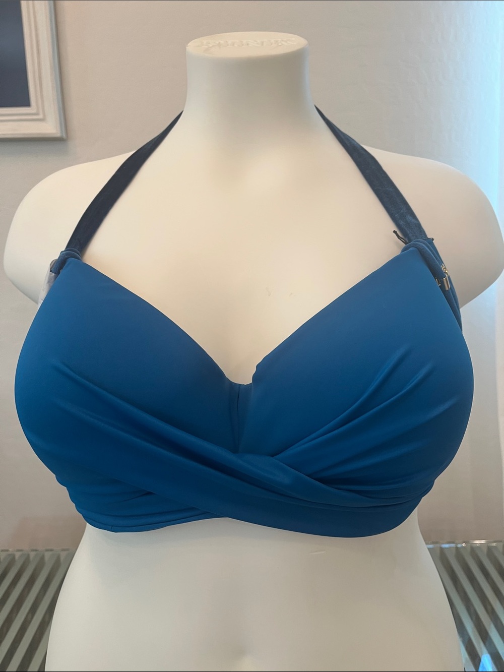 Sleek Blue Twist-Front Halter Bikini Top